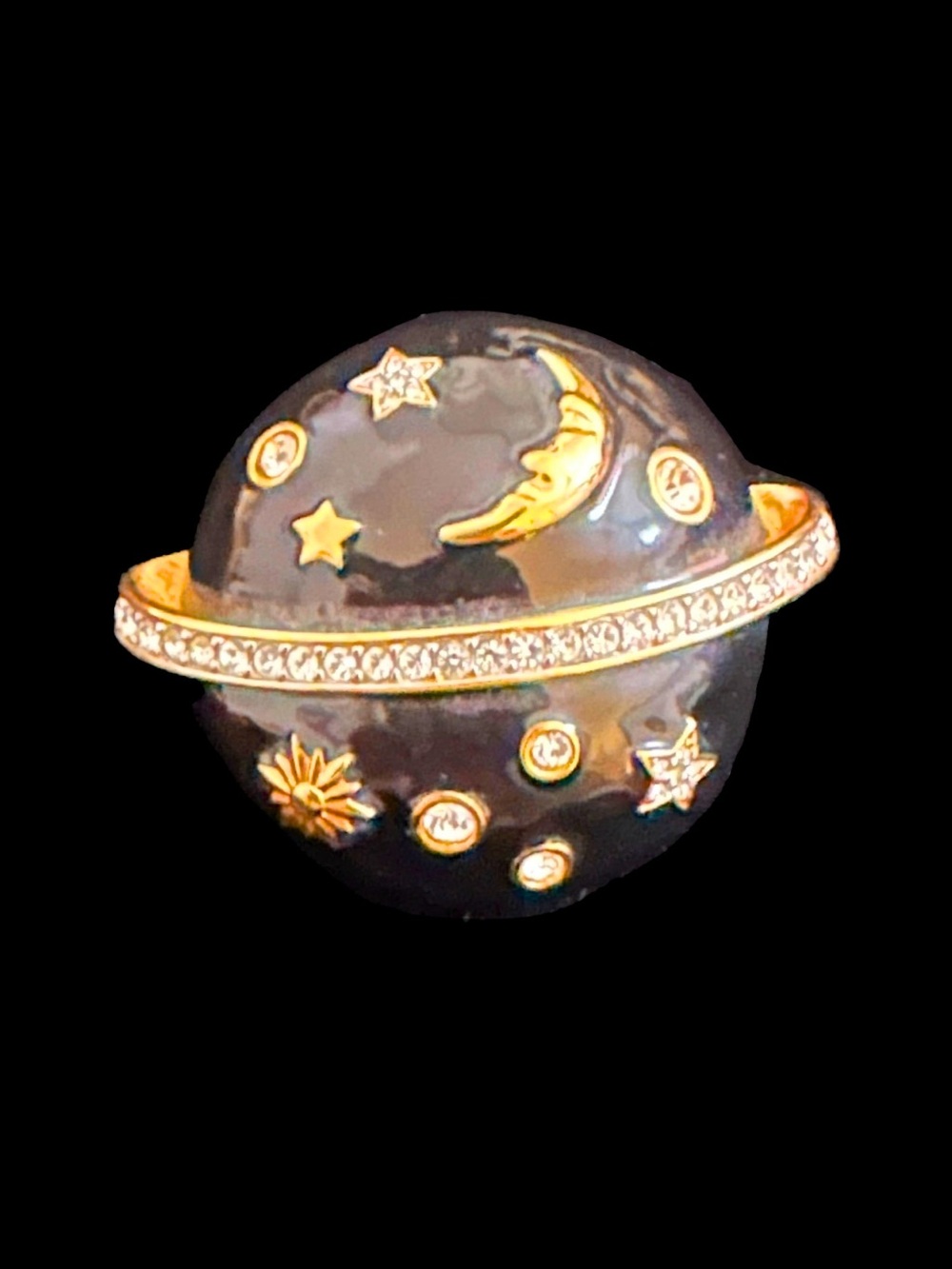 Swarovski Black and Gold Celestial Planet Brooch
